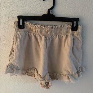 Aerie Linen Blend Ruffle Hem Pull-On Shorts - Beige - Size SP